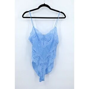Y2K Vassarette Lace Bodysuit M Blue Sheer Lingerie Romantic Soft Girl Vintage